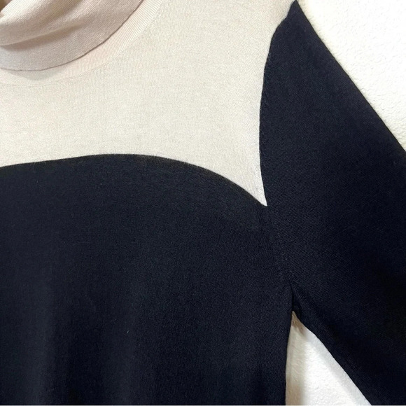 Elena Miro Color Black Lace Trim Wool Blend Cowl Neck Sweater in Black & Cream - Picture 11 of 14